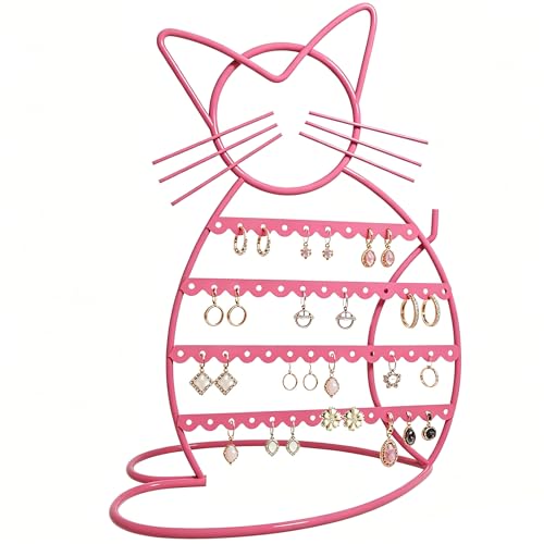 Cat-Shaped Earring Organizer - 48 Hole Jewelry Display for Girls