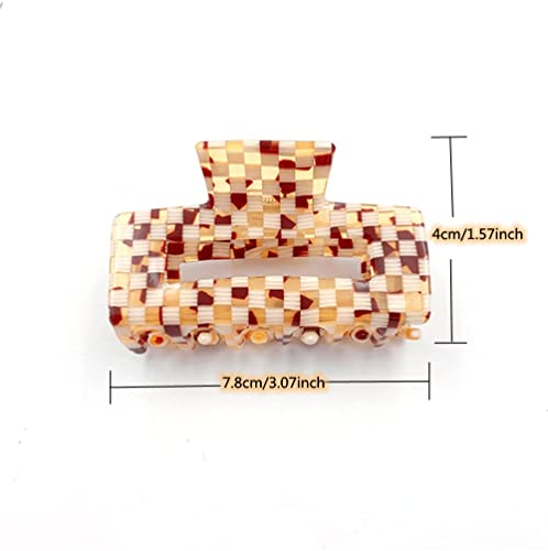 Checkered Hair Claw Clips for Women - Retro Rectangle Design (3PCs)