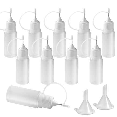 10ml Precision Tip Squeeze Bottles - 10 Pack with Funnels