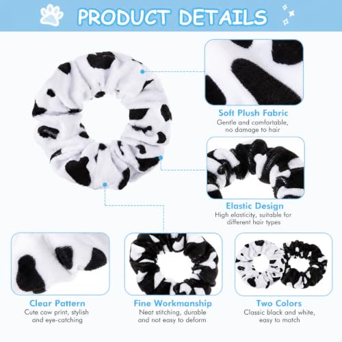 Xinnun 10 Pcs Cow Print Hair Ties White & Black Cow Pattern Elastic Hair Bands