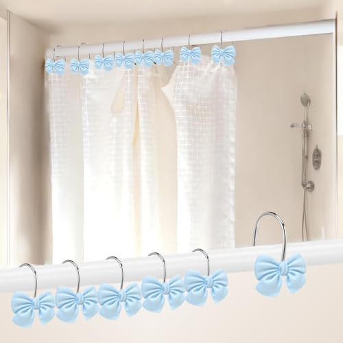 YOINIUEM Soft Light Blue Shower Curtain Hooks - Set of 12