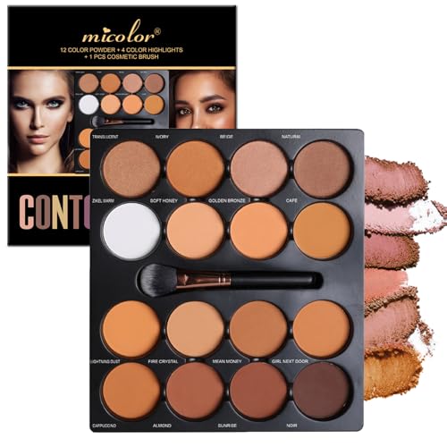 16 Color Powder Contour Palette, Matte Contouring Makeup Kit, Professional Facial Beauty Cosmetic Makeup, Medium to Dark