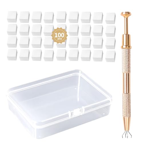 100 Pcs Nail Sponges Set for Ombre Gel with Grabbing Pen & Storage Box