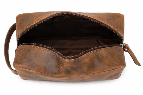 Oil Pull Up Leather Toiletry Case - Premium Dopp Kit Organizer