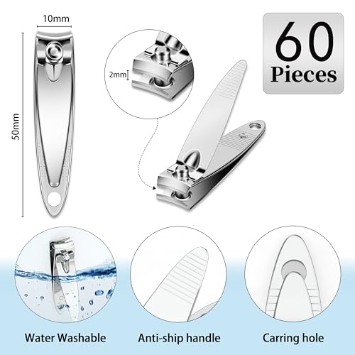 AVERZELLA Stainless Steel Nail Clippers - 60 Piece Bulk Pack for Travel