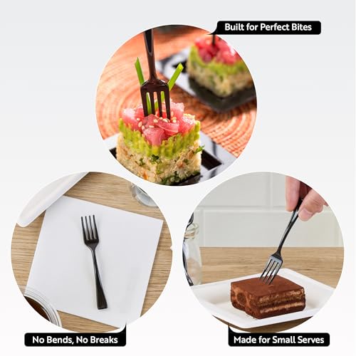 Black Plastic Mini Forks - 4 Inch Disposable Cutlery, 100 Pack