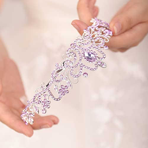 JWICOS Light Purple Crystal Tiara and Crown for Women Elegant Princess Headpiece with Comb Wedding Prom Birthday