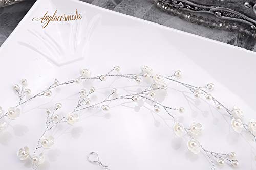 39'' Silver Bridal Hair Vine - Pearl Headband for Brides & Bridesmaids