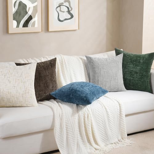 Chenille Throw Pillow Covers Set of 2 - 18x18 Grey Decorative Cushions