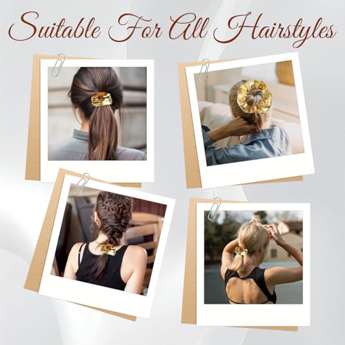 Gold PU Leather Hair Scrunchies - 4 Pack for Women & Girls