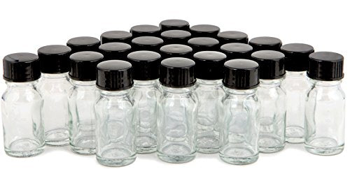 24 Clear 10 ml Glass Bottles with Black Lids - Perfect for Travel