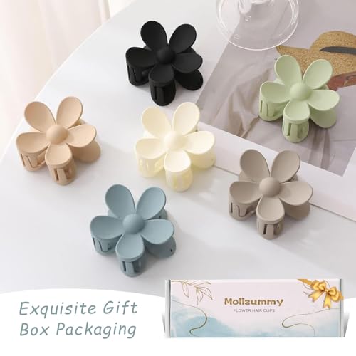 6PCS Matte Flower Hair Clips - Large Claw Clips for Women