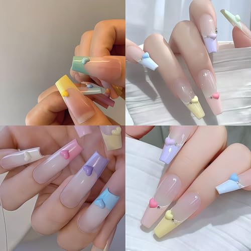 300Pcs 3D Heart Nail Charms - Colorful Rhinestone Nail Art Accessories