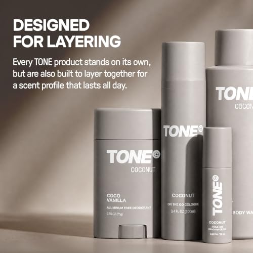 TONE Coconut Fragrance Oil Roll-On for Men - Vanilla & Sandalwood, 0.85 fl oz