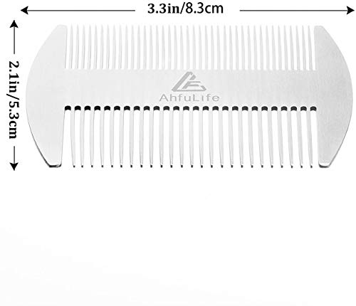 AhfuLife Stainless Steel Credit Card Size Beard & Hair Comb 2-Pack - Anti-Static, Dual Action, Gift Box