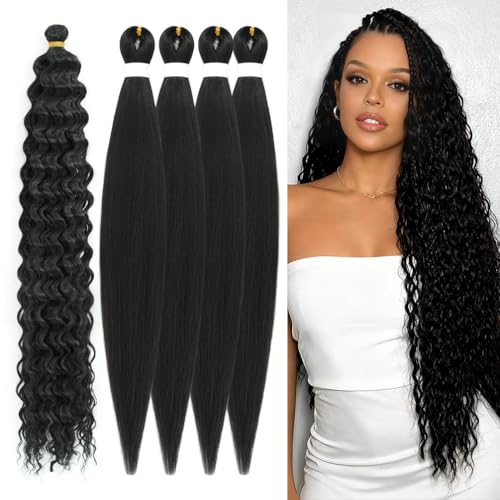 26 Inch Black Boho Braiding Hair Extensions Pre-Stretched & Curl for Boho Braid Styles (5 Packs)