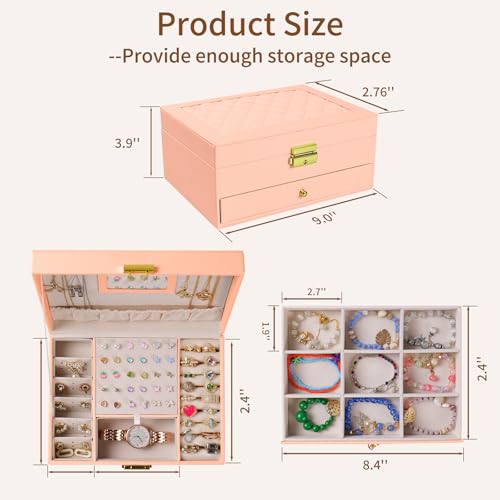 Coobest 2-Layer Velvet Jewelry Organizer Box for Travel - White & Pink