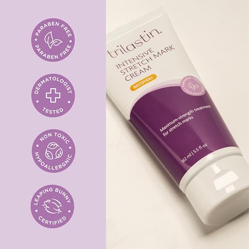 TriLASTIN Stretch Mark Cream ? Collagen & Elastin Support Body Cream with Niacinamide, Vitamin C & Vitamin E ? Hydrating Stretch Mark Lotion for Belly, Hips & Thighs ? Unscented - 5.5 oz