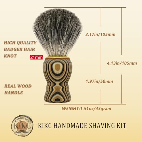 KIKC Hand Crafted Pure Badger Hair Shaving Brush with Wood Handle