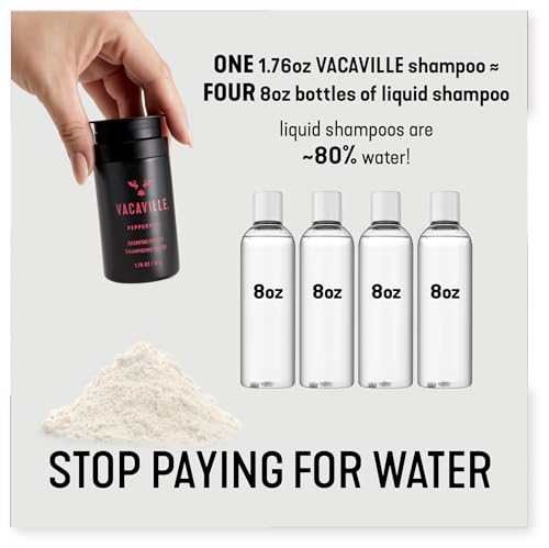 Vacaville Peppermint Travel Powder Shampoo 0.44oz for Hair Growth & Scalp Health - Waterless & Vegan