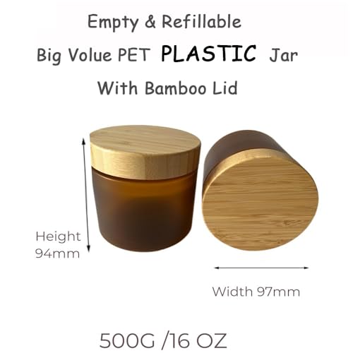 16oz Bamboo Lid Refillable Cosmetic Jar 2 Pack for Skin Care & Makeup Storage