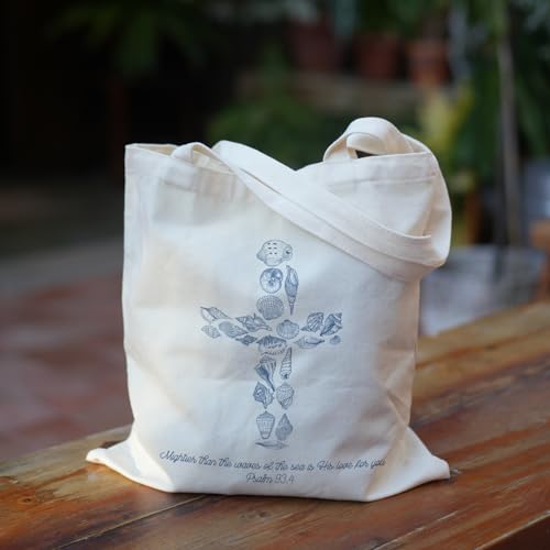 Inspirational Psalm 93:4 Seashells Canvas Tote Bag for Shopping