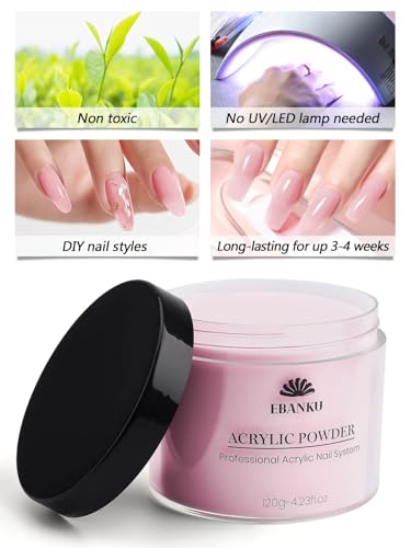EBANKU Pink Acrylic Powder 120g Nail Extension & DIY Art - Large Capacity