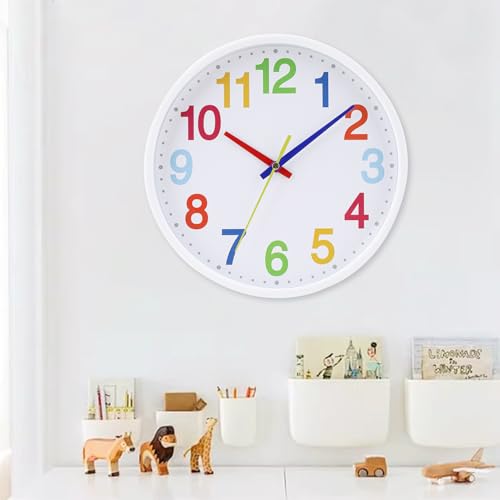 Silent Wall Clock for Kids - 9 Inch Quartz Time Teaching Decor