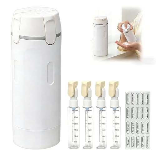 4 in 1 Travel Dispenser - White 30ML Leak-Proof Bottles with Labels