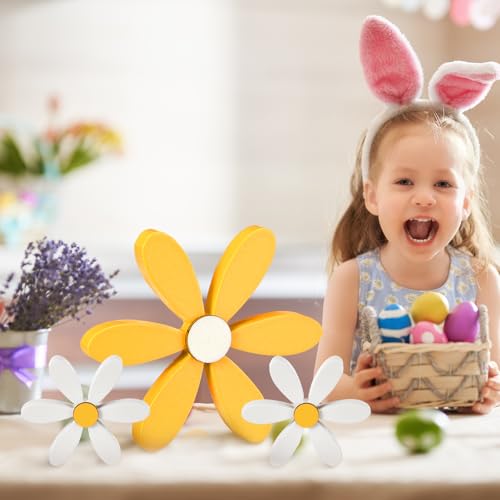 Summer Daisy Decor Wooden Flowers - 3pcs Table Centerpieces