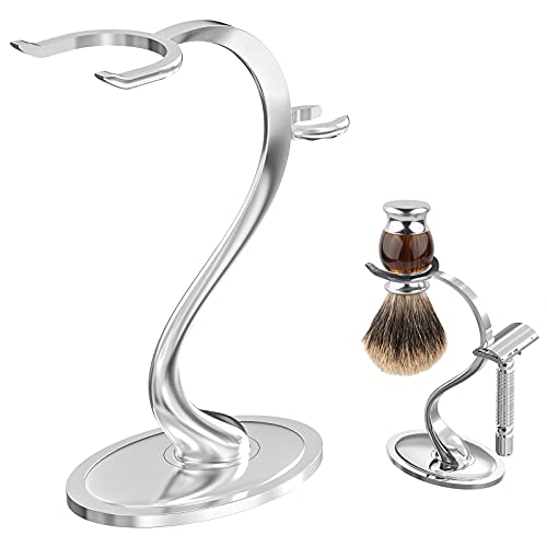 Linkidea Chrome Razor and Shaving Brush Stand - Weighted Metal Organizer