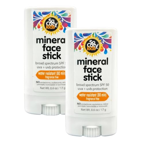 SoCozy Kids SPF 50 Mineral Sunscreen Stick 6oz Pack of 2 Water-Resistant UV Face & Body Sun Block