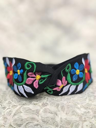 Mexican Handmade Embroidered Boho Headband – Elastic Floral Hair Band
