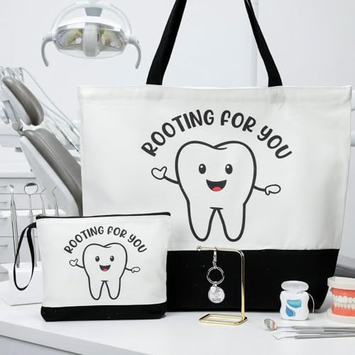 Dentist Appreciation Gift Set - 3 Pcs Tote Bag, Cosmetic Bag & Keychain