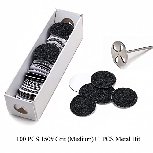 100pcs Pedicure Sanding Discs & Metal Bit - 150# Medium