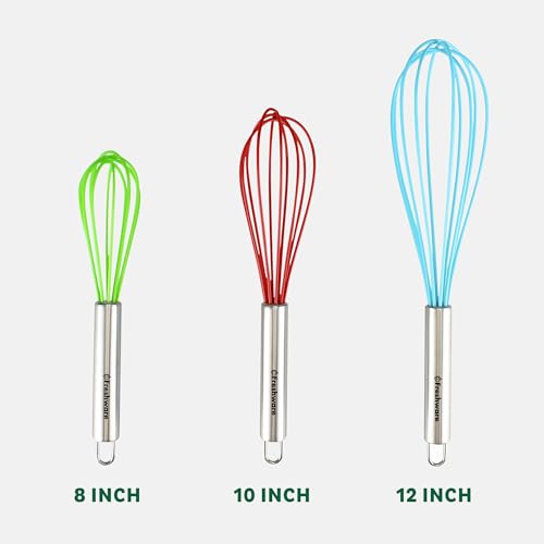 Freshware Silicone Whisk Set - 3 Non-Scratch Cooking Whisks