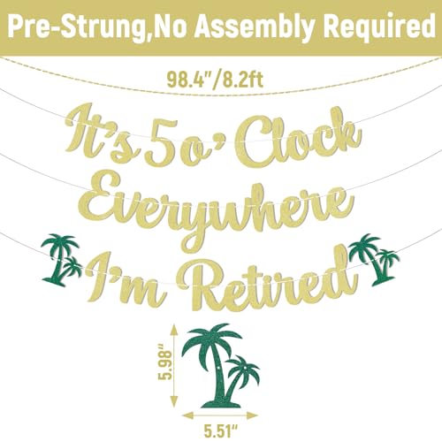 Gold Glitter Retirement Banner - It's 5 o'Clock Everywhere