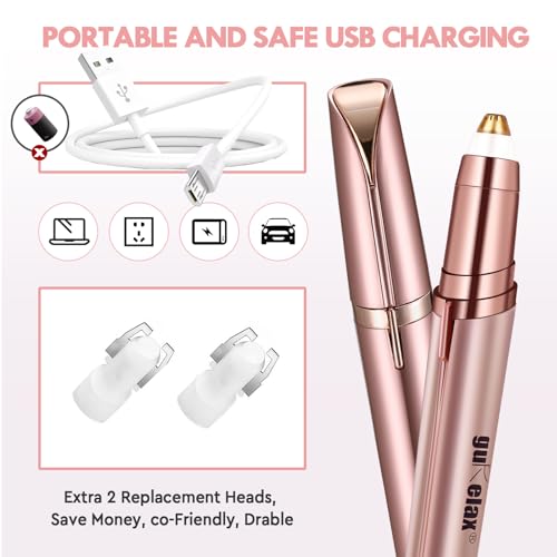 Gurelax Rose Gold Electric Eyebrow Trimmer for Sensitive Skin, Painless & Precise