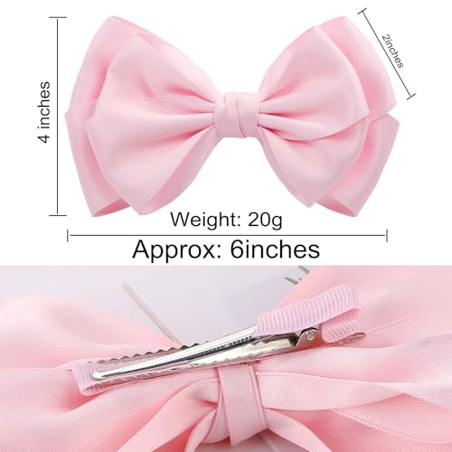 Pink 6 Inch Girl Hair Bows with Alligator Clips - Thick Ribbon Boutique Hair Accessories for Baby Girls, Toddlers & Kids - 2 Pack