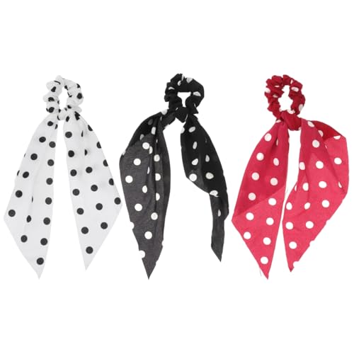 LEORX Polka Dot Hair Tie Set - 3 Pack Long Ribbon Ponytail Holders