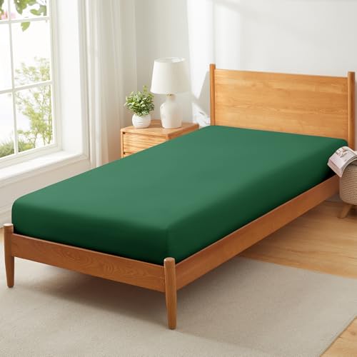 Vonty Green Cot Fitted Sheet 31"x75" - 1800 Thread Count Microfiber