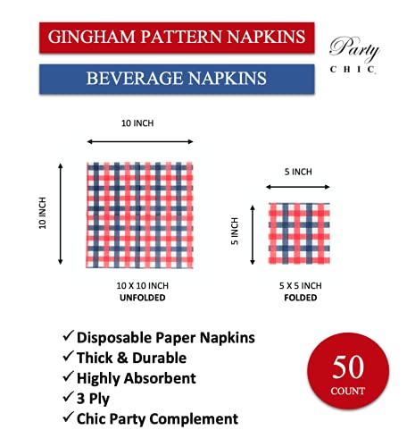 Red White and Blue Disposable Cocktail Napkins - 50 Pack