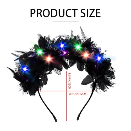 LED Light Up Flower Headband for Women - Black Free Size