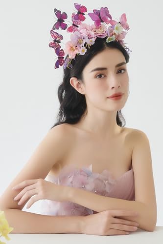 Purple Flower Headband for Women Butterfly Monarch Fascinator Halloween Costume