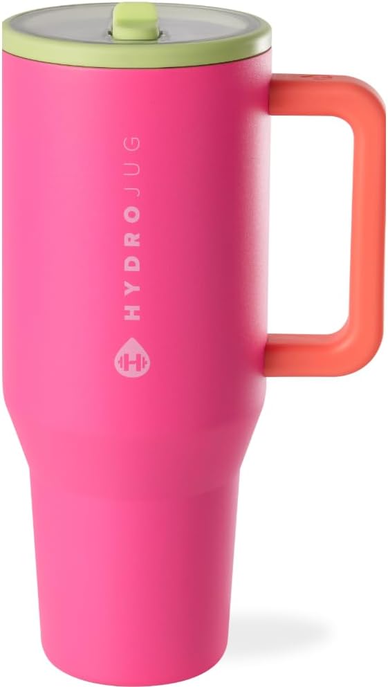 HydroJug 32 oz Insulated Water Bottle - Leak Resistant with Handle & Flip Straw | Pink Sand