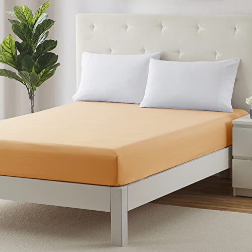 Queen Fitted Sheet - Extra Deep Pocket, Luxury Soft Microfiber - Apricot Orange