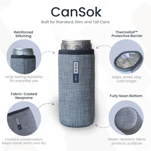 Sok It Insulated Neoprene Can Sleeve for Beer & Soda - 12oz Slim