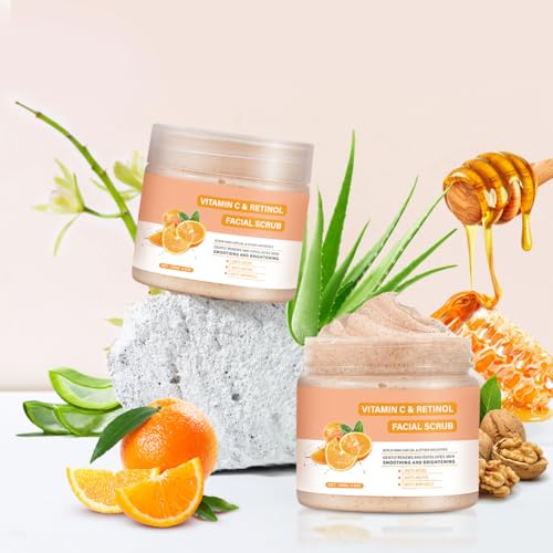 Vitamin C & Retinol Face Scrub for Deep Cleansing & Brightening - Gentle Exfoliating Facial Wash