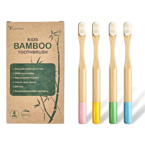 Kids Bamboo Toothbrush 4-Pack - Ultra-Soft Bristles, BPA-Free