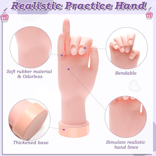Practice Hand for Acrylic Nails - Reusable Flexible Nail Art Training Model